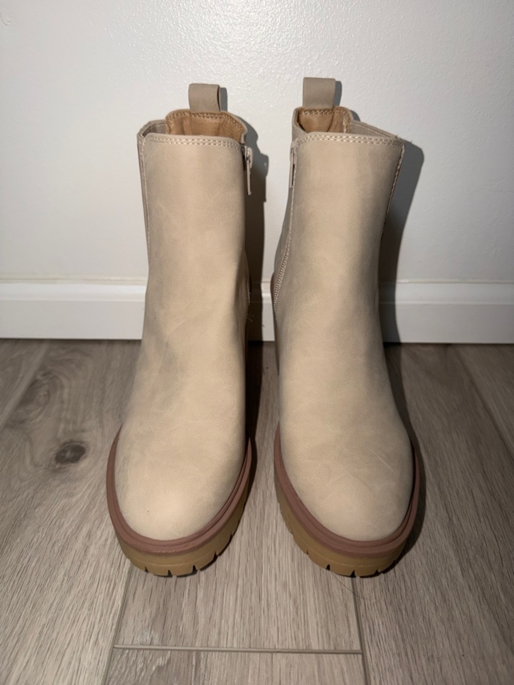 Dolce Vita Beige Platform Lug Sole Ankle Boots
